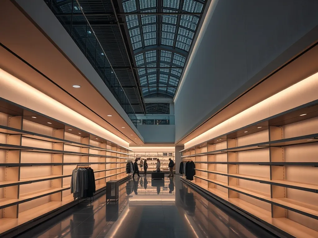 A minimalist interior of a modern department store during a